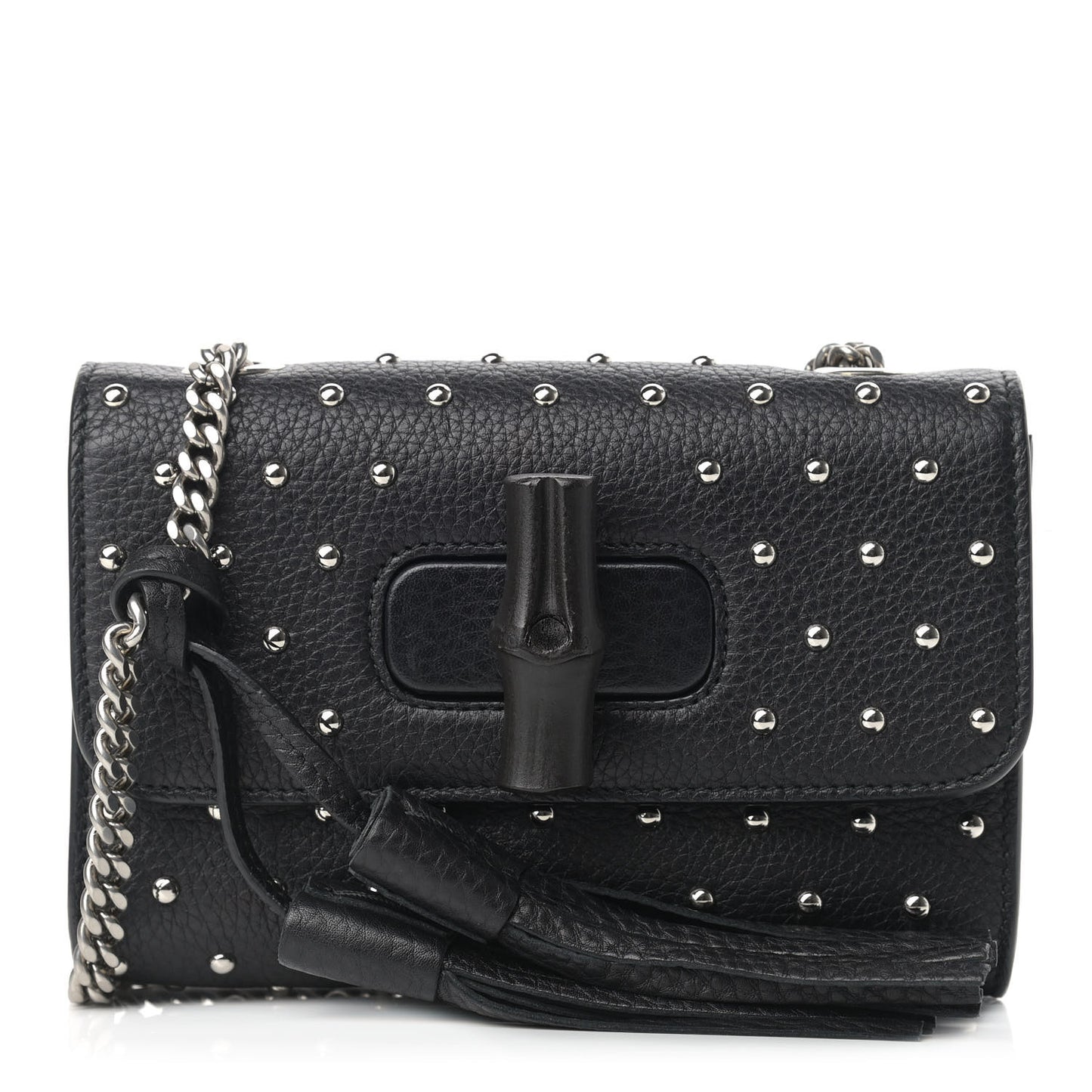 Calfskin Small Studded Miss Bamboo Shoulder Bag Black