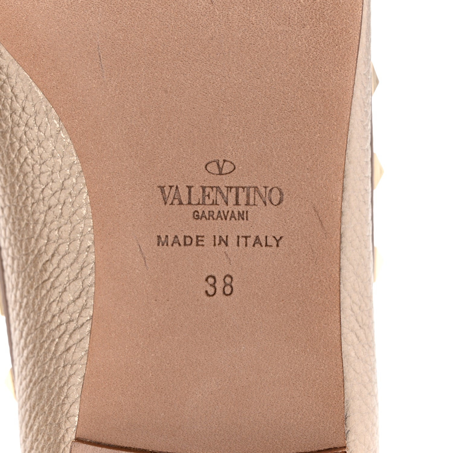 Valentino Garavani Metallic Pebbled Calfskin Rockstud Ballerina Flats 38 Sasso Poudre 7 of 7