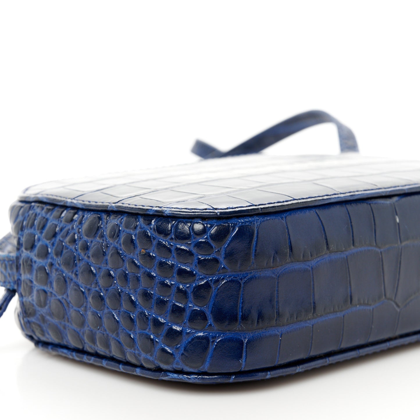 Shiny Calfskin Logo Crocodile Embossed XS Everyday Camera Bag Navy
