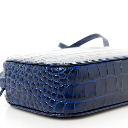Balenciaga Shiny Calfskin Logo Crocodile Embossed XS Everyday Camera Bag Navy 9 of 11