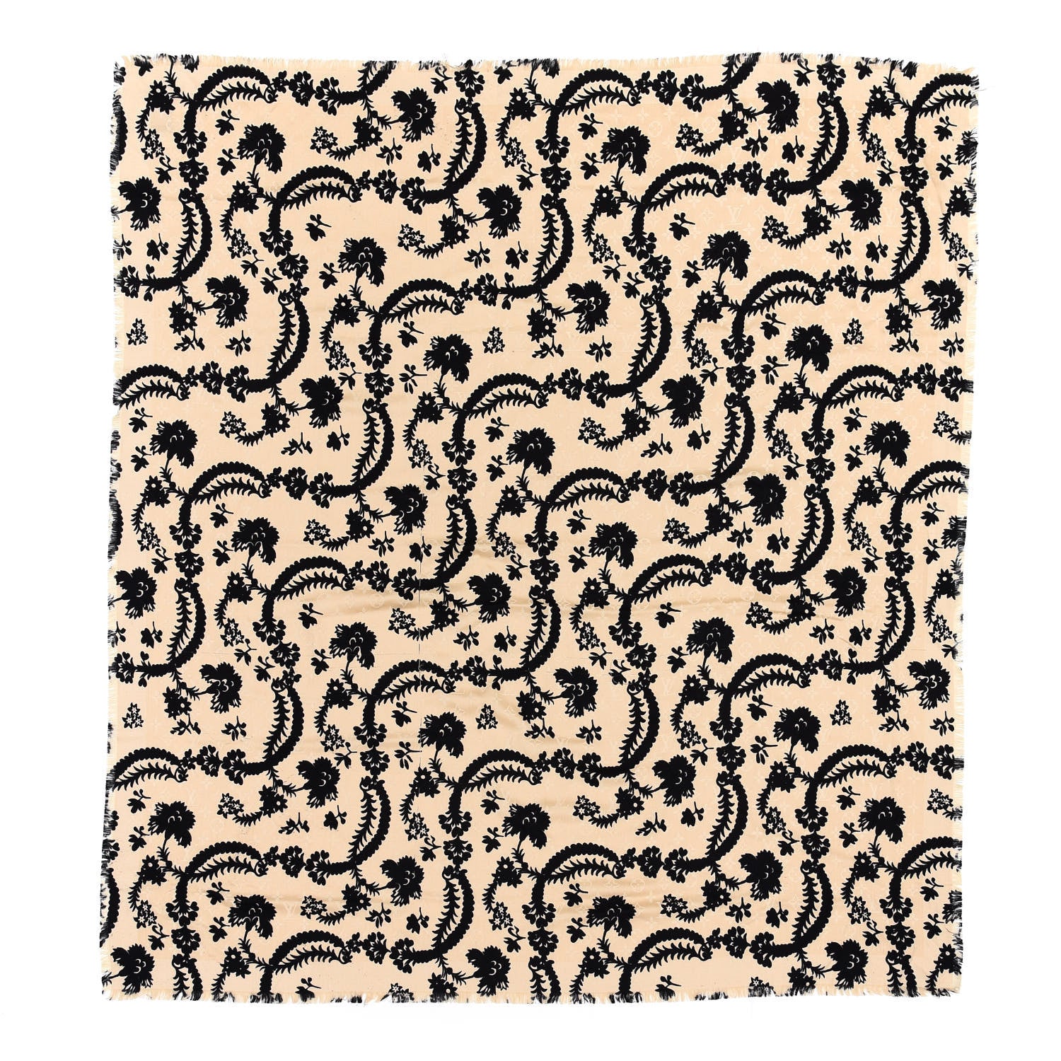 Louis Vuitton Wool Silk Monogram Floral Shawl Black Gold 1 of 4