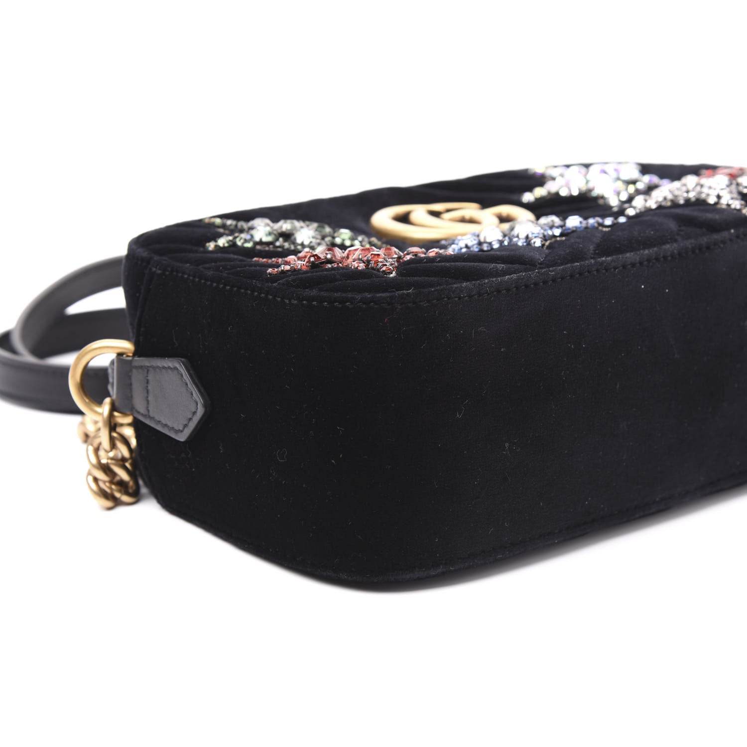 Gucci Velvet Matelasse Crystal Star Embroidered Small GG Marmont Chain Shoulder Bag Black 5 of 9