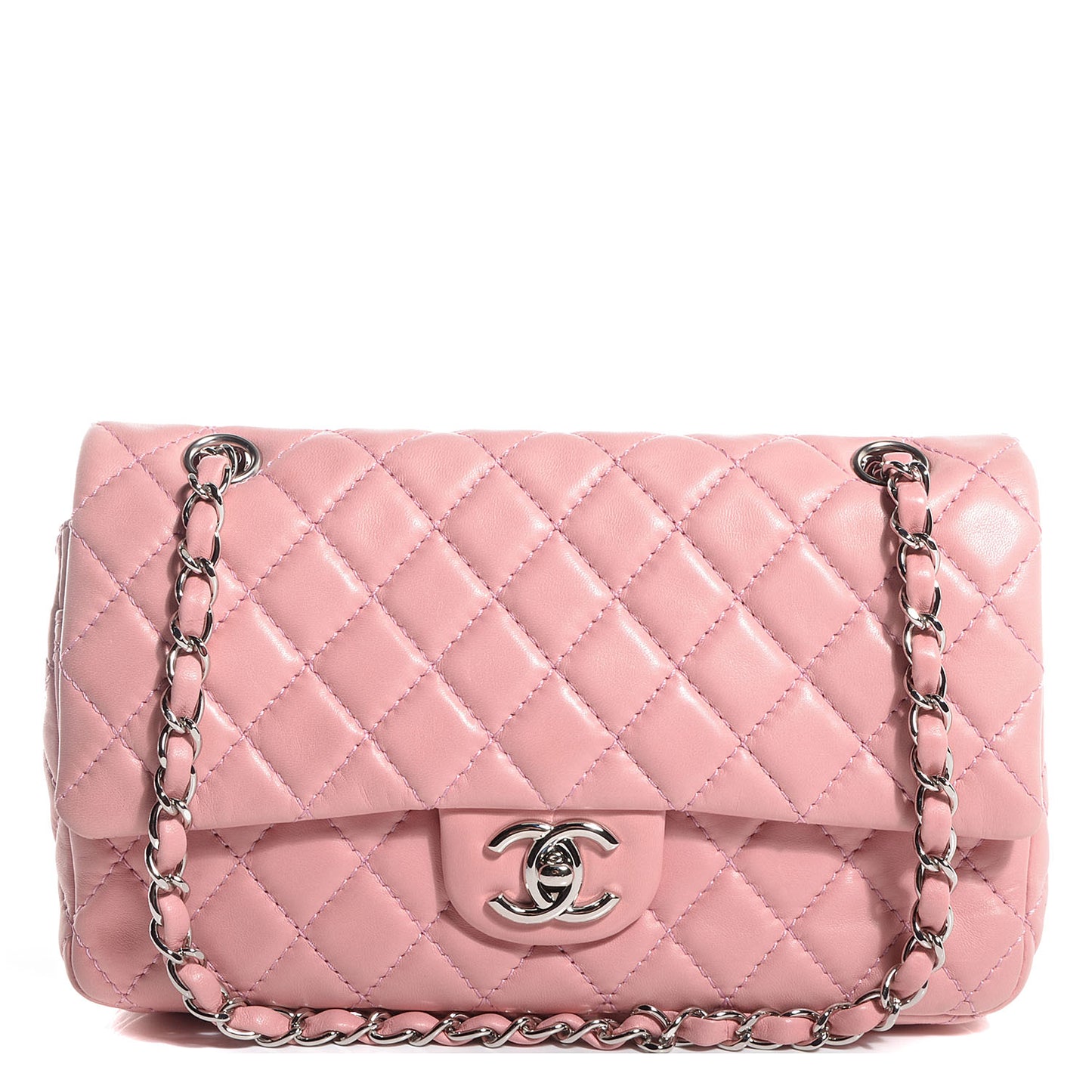 Lambskin Medium Double Flap Pink