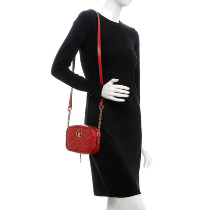 Gucci Calfskin Matelasse Mini GG Marmont Chain Shoulder Bag Hibiscus Red 2 of 8