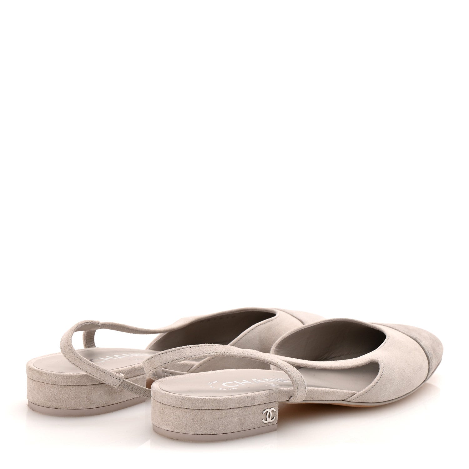 Chanel Suede Cap Toe CC Coco Slingback Pumps 36 Light Grey 5 of 9