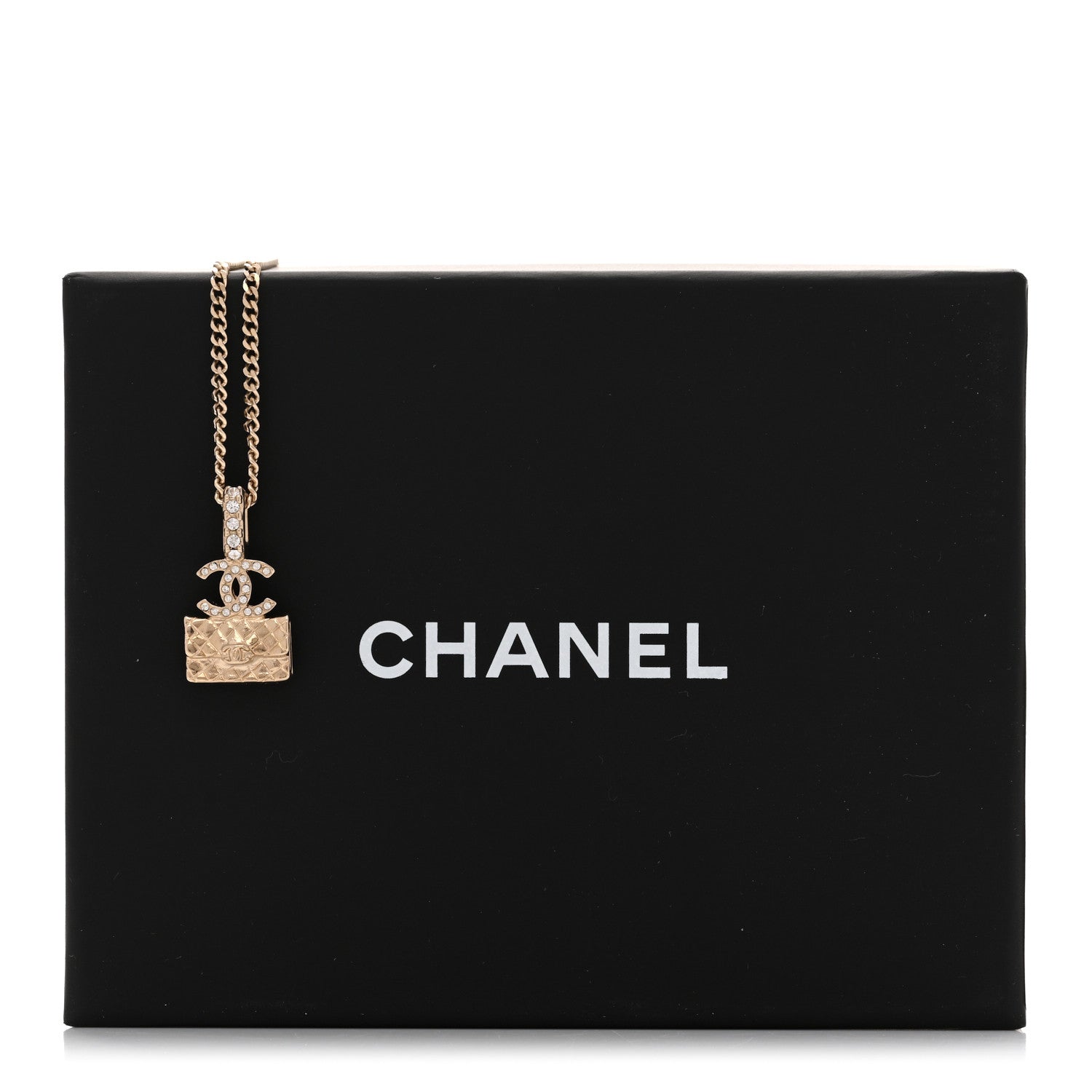 Chanel Metal Crystal Quilted Flap Bag Necklace Gold 6 of 6