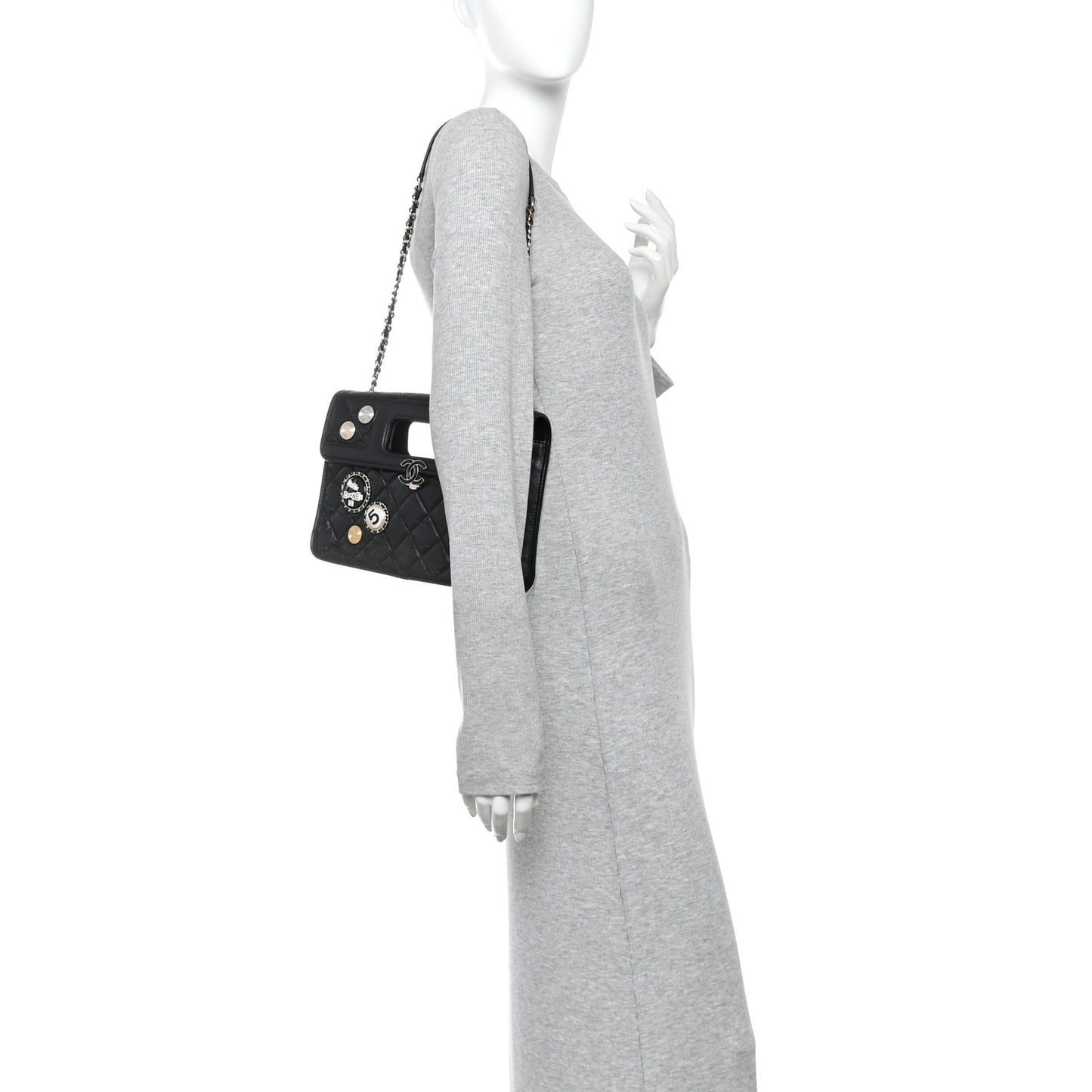 Aged Calfskin Charms Flap Bag Black