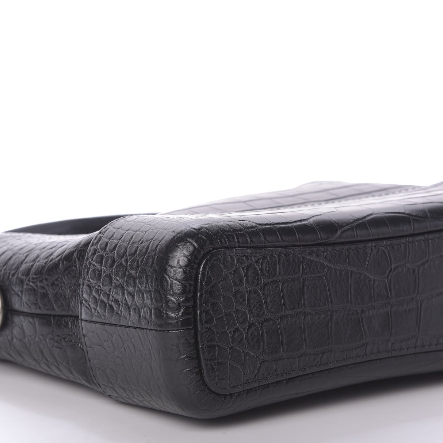 Crocodile Embossed Calfskin Medium Gabrielle Cocodile Hobo Black