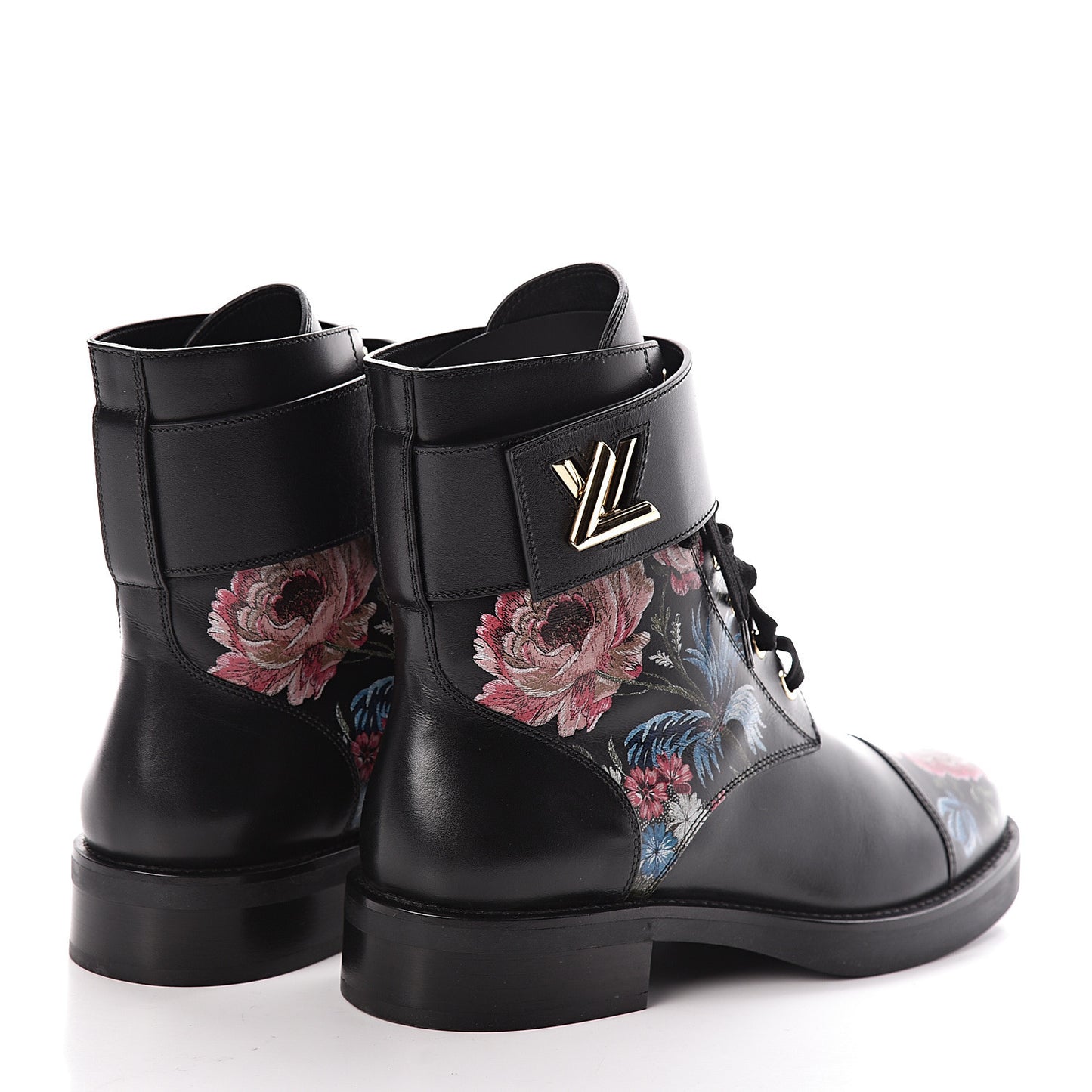Calfskin Wonderland Ranger Flowers Boots 37.5 Black Multicolor