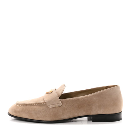 Prada Suede Calfskin Metal Triangle Logo 10mm Loafers 38.5 Corda 1 of 8