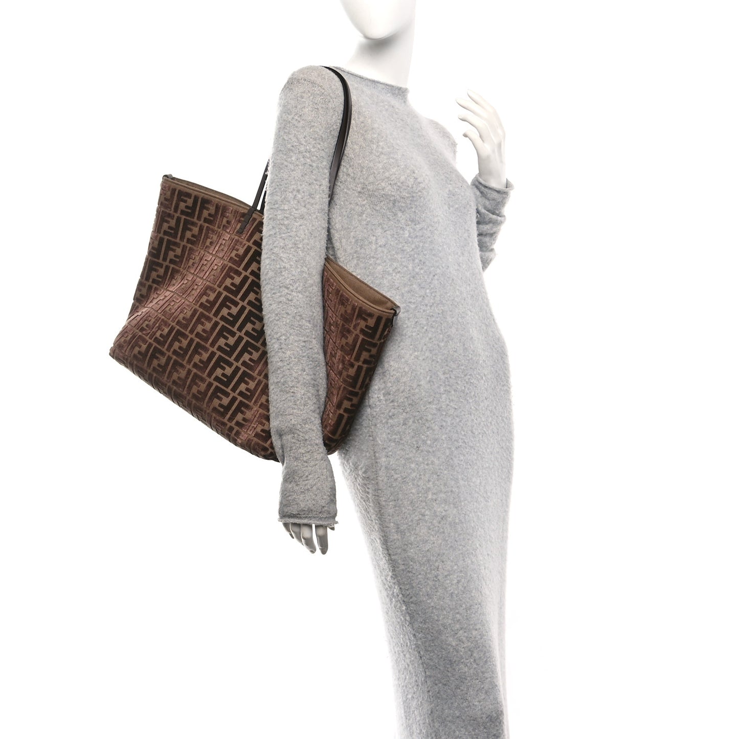 Velluto Jacquard Vitello Grace FF Large Reversible Shopping Tote Chocolate