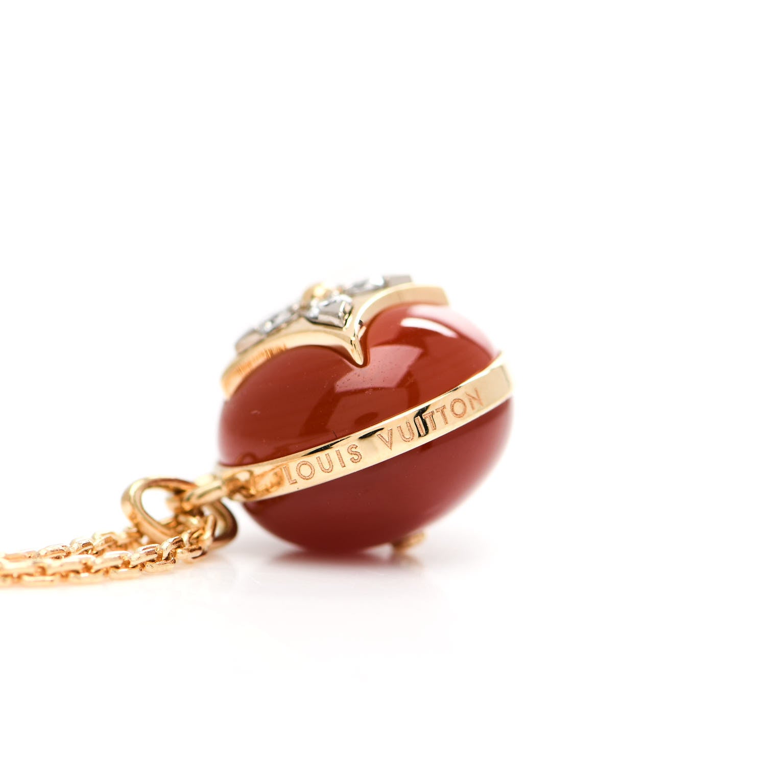 Louis Vuitton 18K Yellow Gold Diamond Cornelian B Blossom Medallion Pendant Necklace 4 of 5