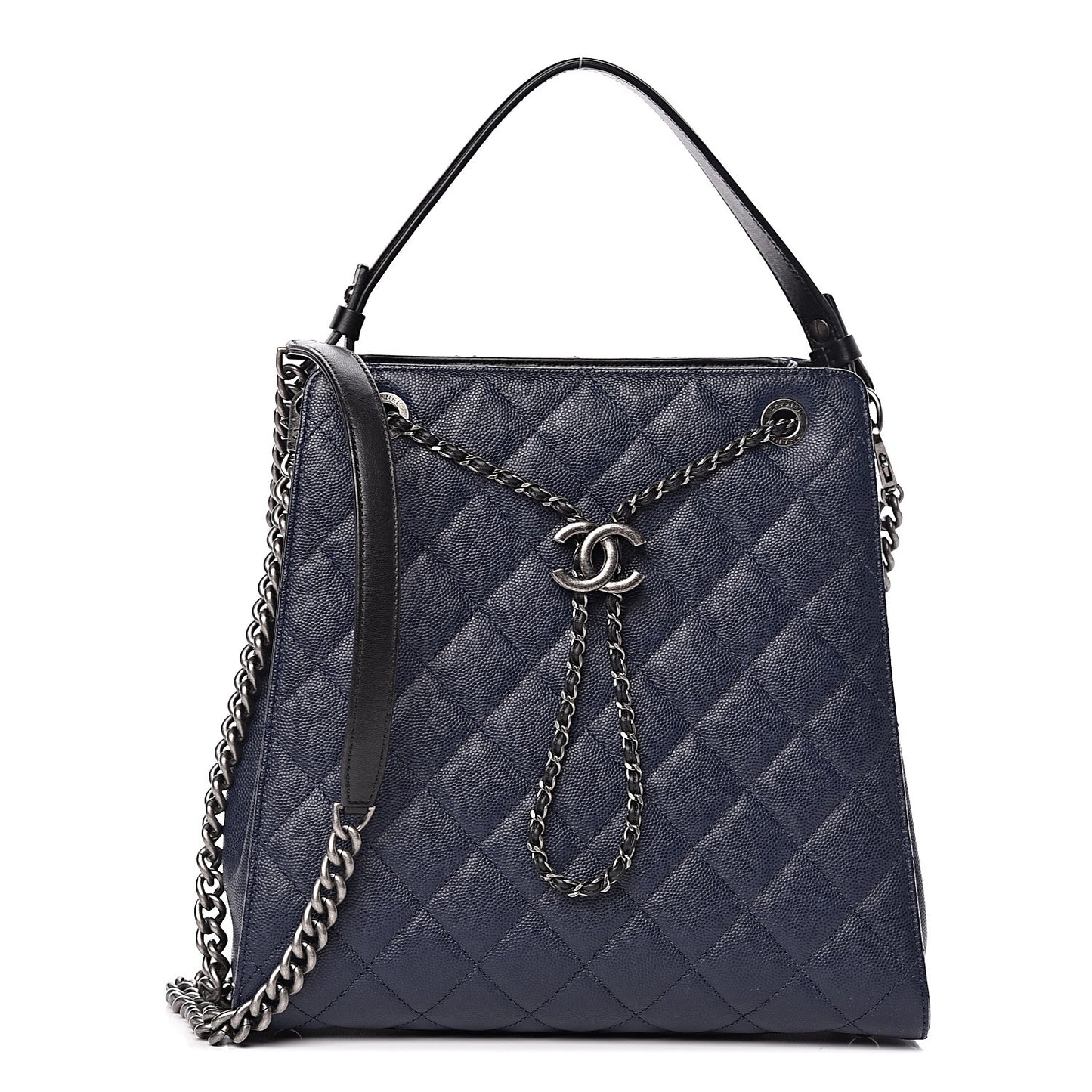 Caviar Quilted Medium CC Bucket Bag Dark Blue