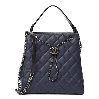 Chanel Caviar Quilted Medium CC Bucket Bag Dark Blue 1 of 10