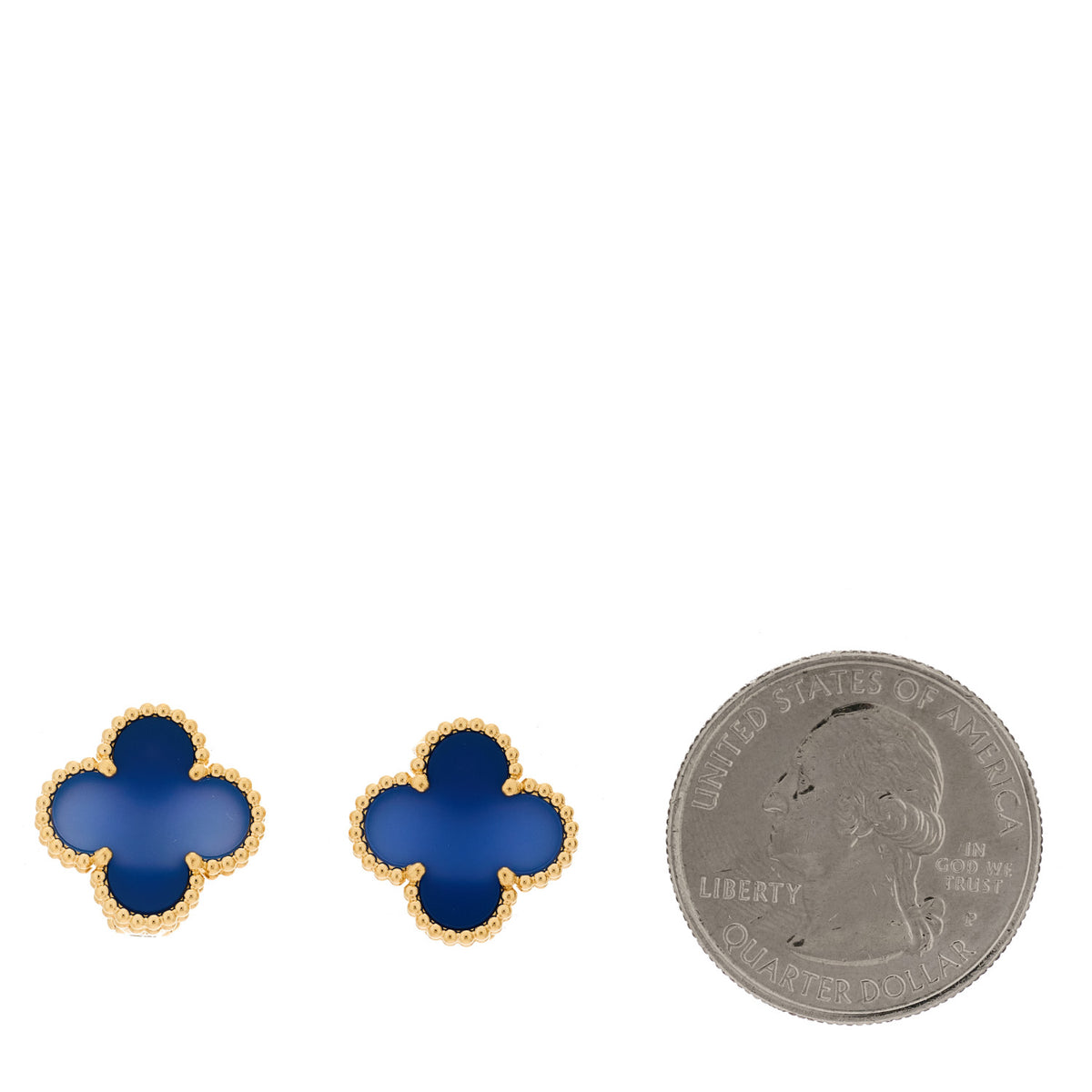 18K Yellow Gold Blue Agate Vintage Alhambra Earrings