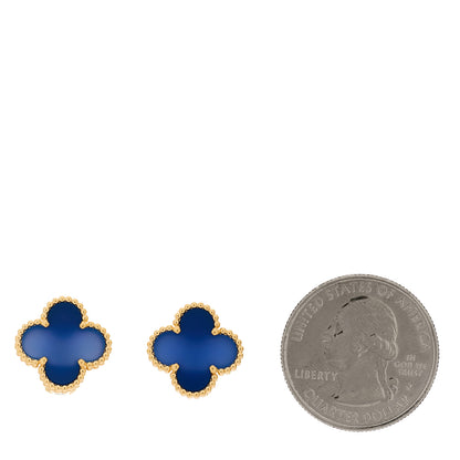 Van Cleef & Arpels 18K Yellow Gold Blue Agate Vintage Alhambra Earrings 2 of 5