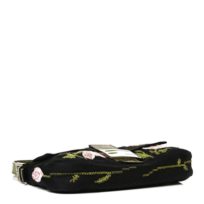 Fendi Canvas Lizard Embroidered Flower Baguette Black Multicolor 4 of 13