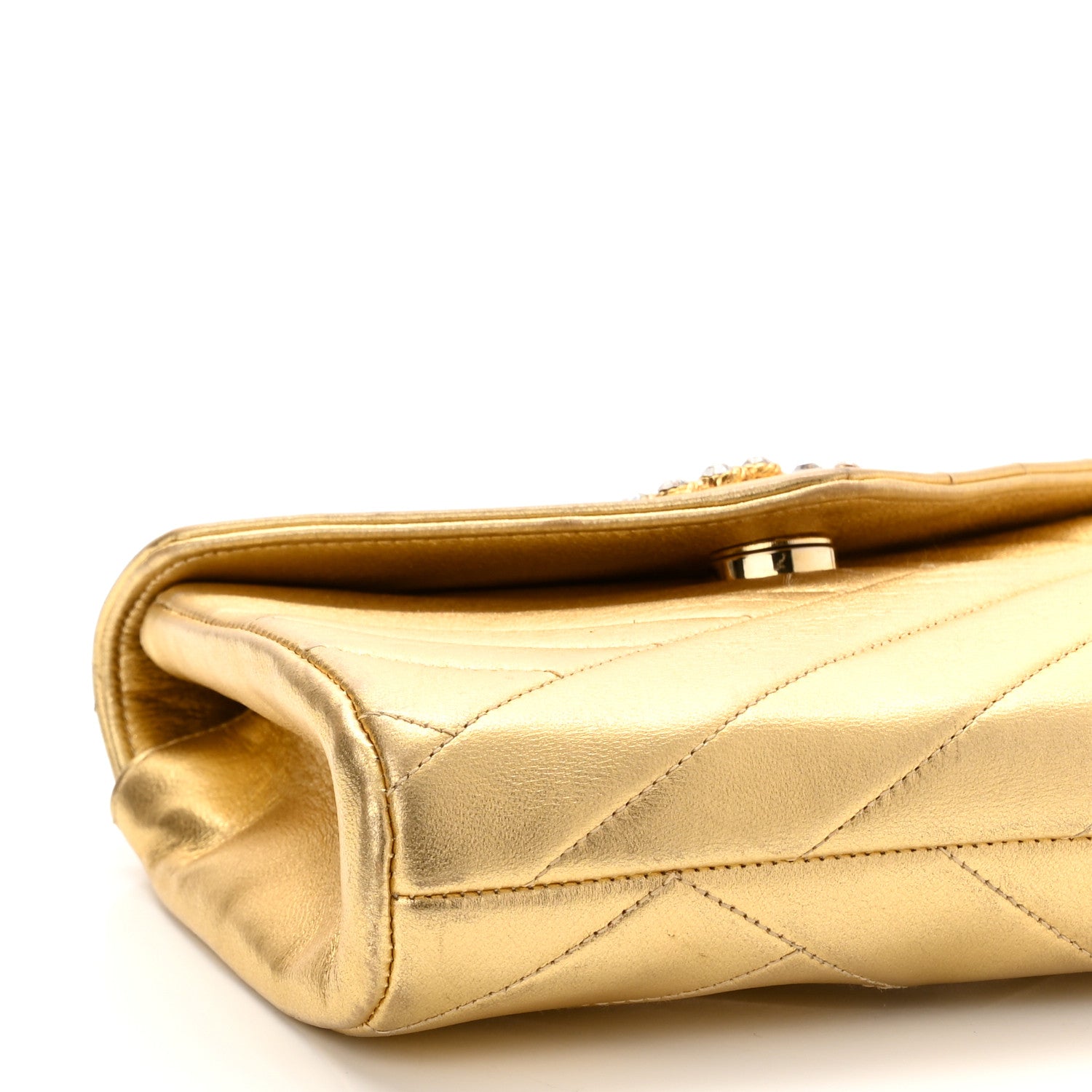 Chanel Metallic Lambskin Crystal Chevron Chain Clutch Gold 8 of 11