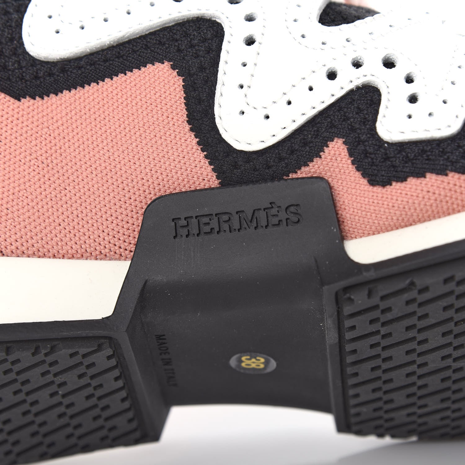 Hermes Knit Calfskin High Rise Action Sneakers 38 Rose Bubinga Multicolor 9 of 11
