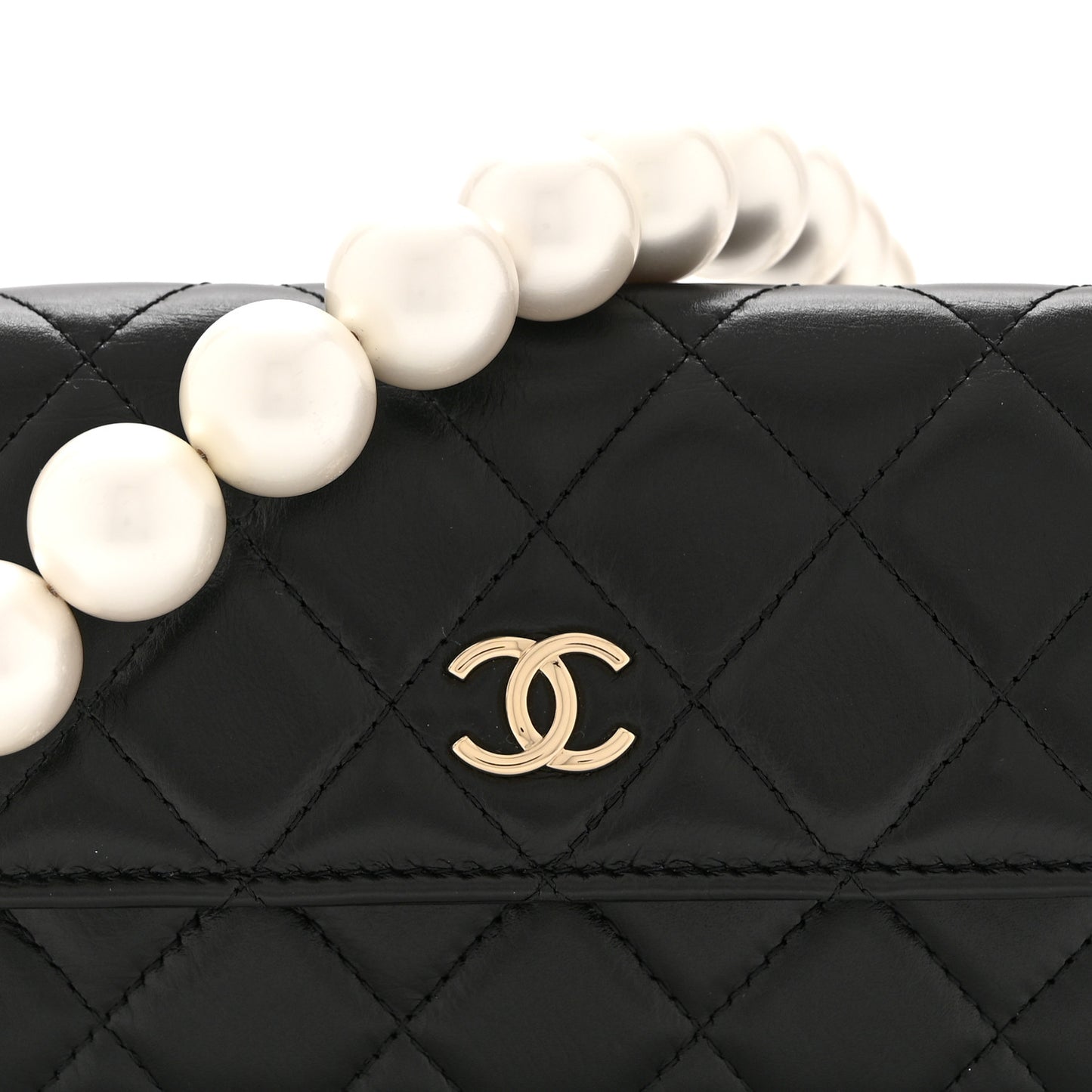 Calfskin Quilted Maxi Pearls Clutch With Chain Black