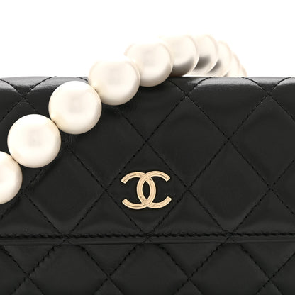 Chanel Calfskin Quilted Maxi Pearls Clutch With Chain Black 9 of 12