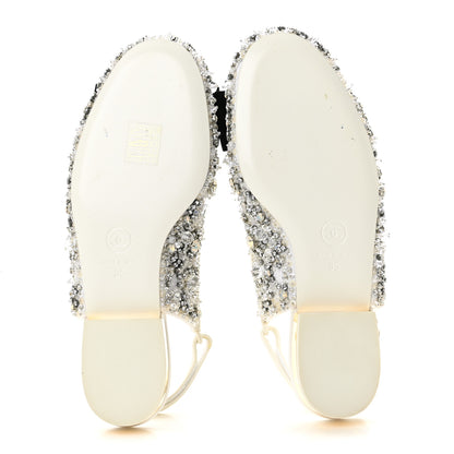 Chanel Satin Crystal Lambskin Grosgrain Bow CC Slingback Flats 35 White Black 6 of 10