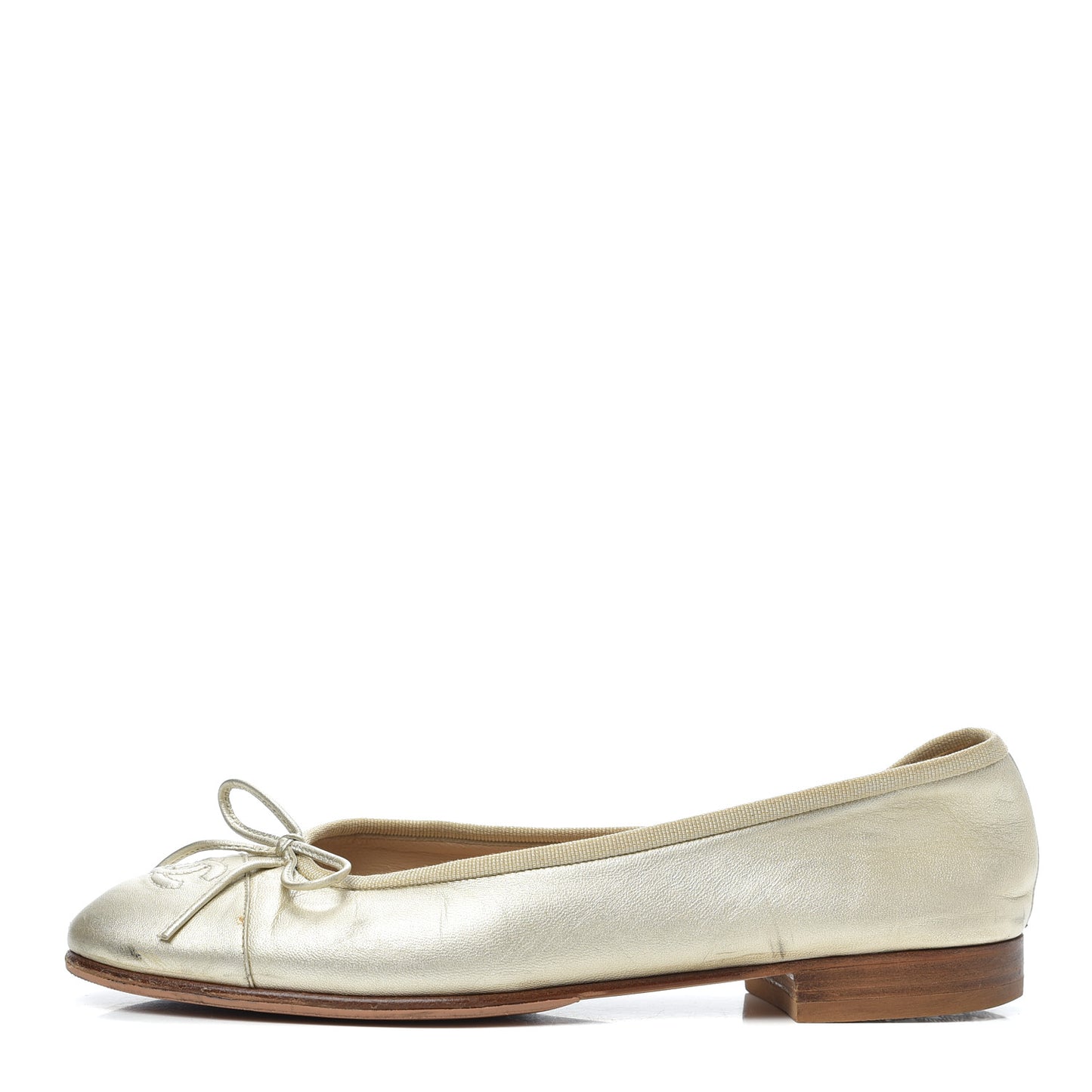 Metallic Lambskin CC Cap Toe Ballerina Flats 37.5 Light Gold