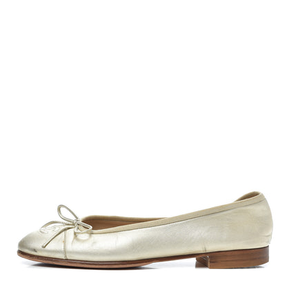 Chanel Metallic Lambskin CC Cap Toe Ballerina Flats 37.5 Light Gold 1 of 9