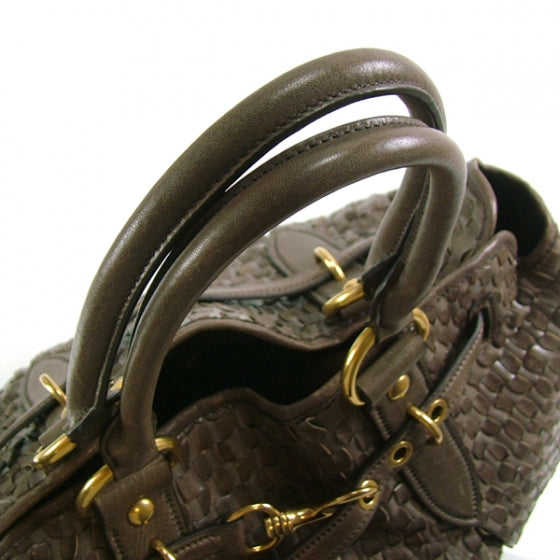 Leather Woven Shopper Tote Bag