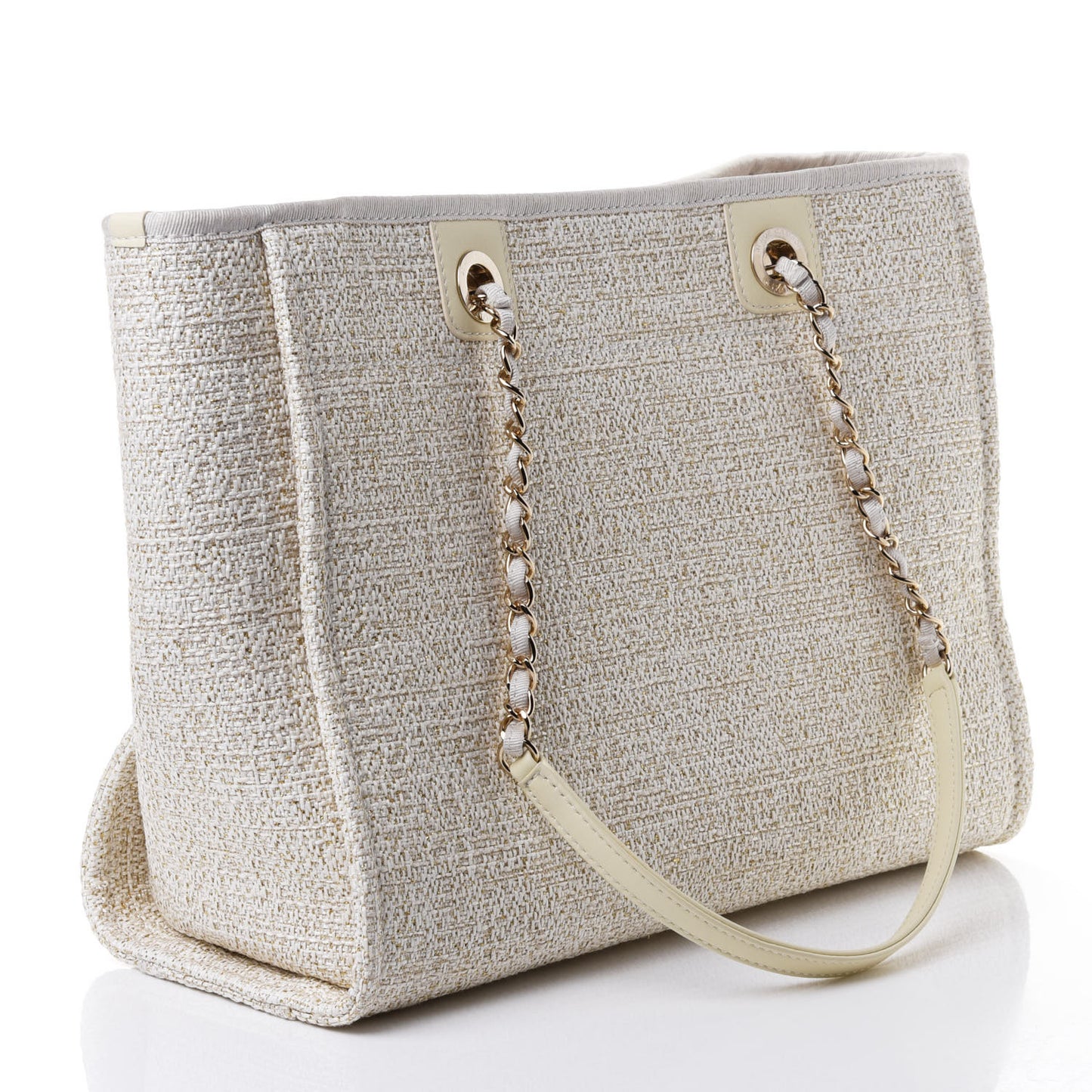 Lurex Boucle Small Deauville Tote Ivory