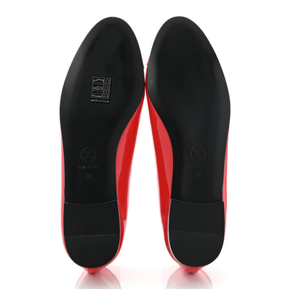 Chanel Patent CC Cap Toe Ballerina Flats 38 Red 5 of 10