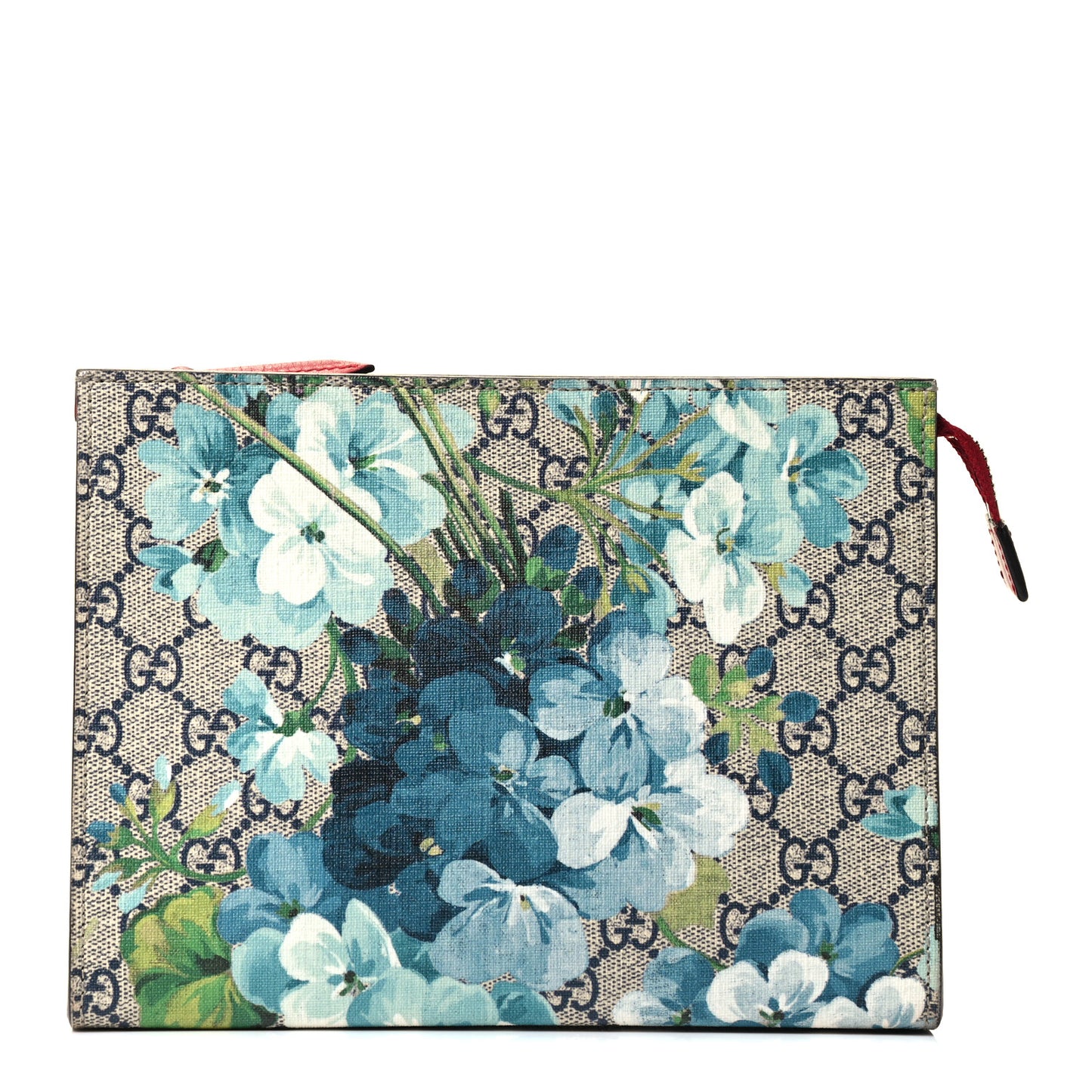 GG Supreme Monogram Blooms Large Cosmetic Case Beige Blue Navy Hibiscus Red