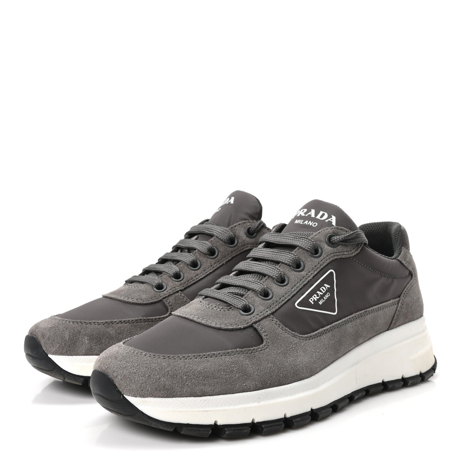 Prada Re-Nylon Suede Metal Triangle Logo Quilted 45mm Sneakers 38 Ghiaia 4 of 11