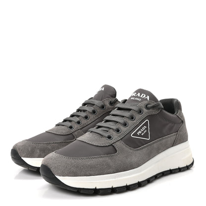 Prada Re-Nylon Suede Metal Triangle Logo Quilted 45mm Sneakers 38 Ghiaia 4 of 11