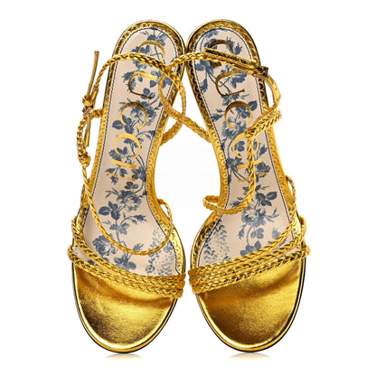 Gucci Metallic Nappa Braided Haines High Heel Sandals 39.5 Gold 5 of 9