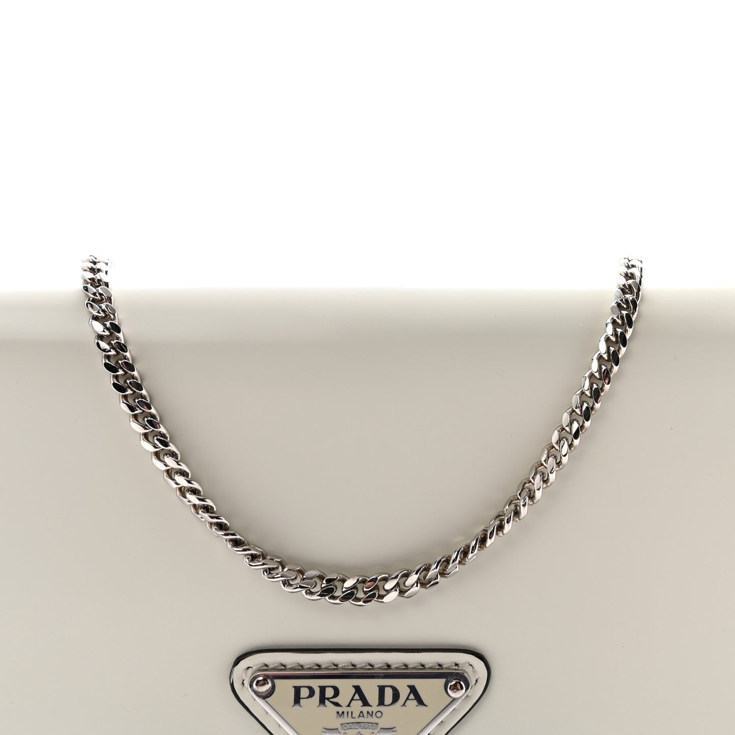 Spazzolato Flap Slide Chain Shoulder Bag Argento White