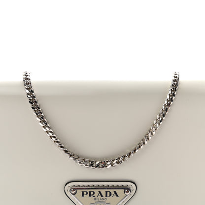 Prada Spazzolato Flap Slide Chain Shoulder Bag Argento White 7 of 9
