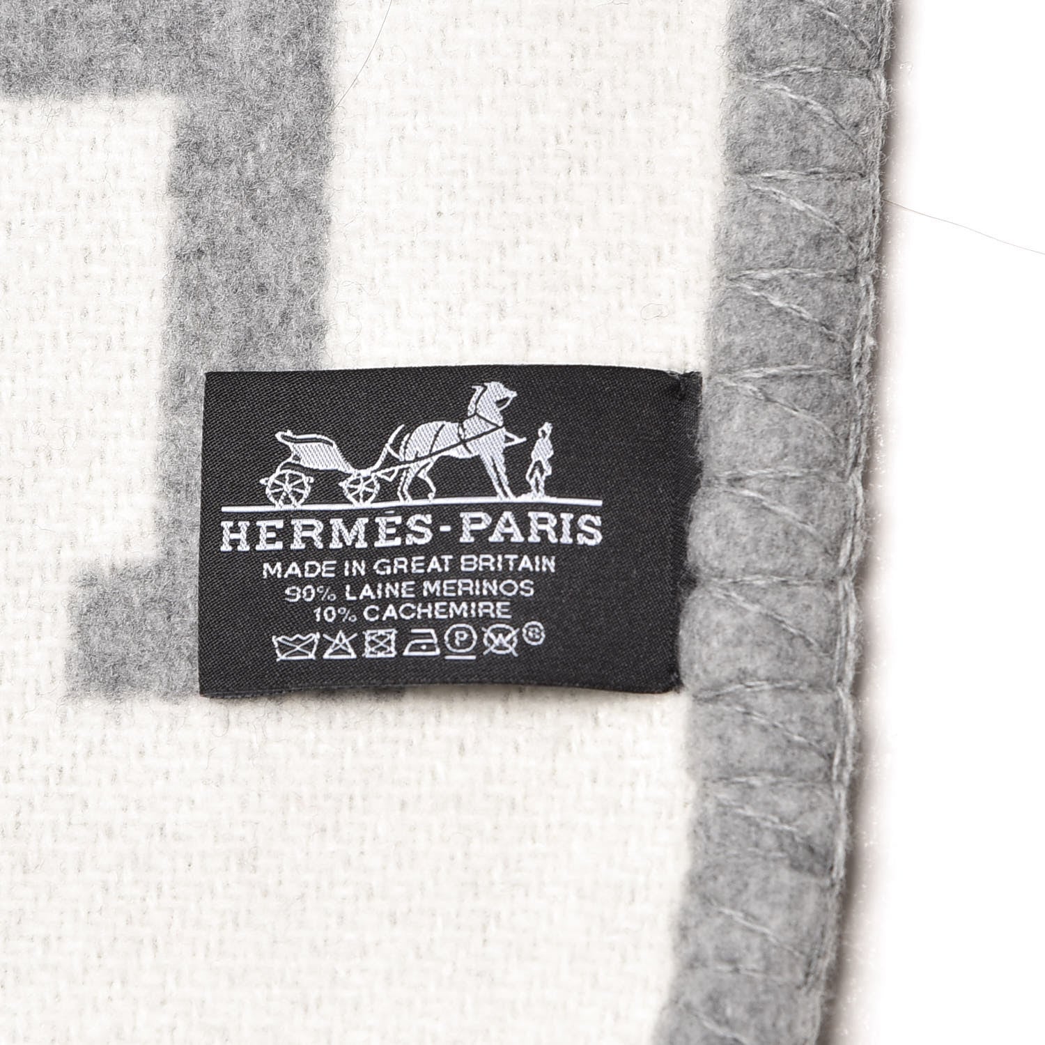 Hermes Wool Cashmere Avalon III Blanket Ecru Gris Clair 5 of 5