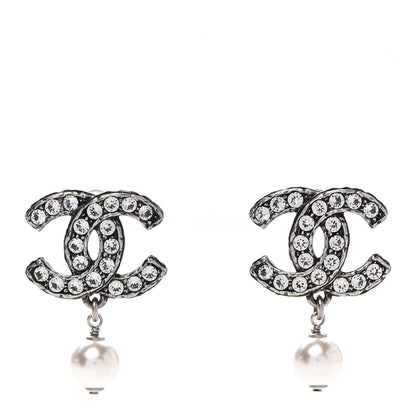 Chanel Ruthenium Crystal Pearl CC Drop Earrings 1 of 5