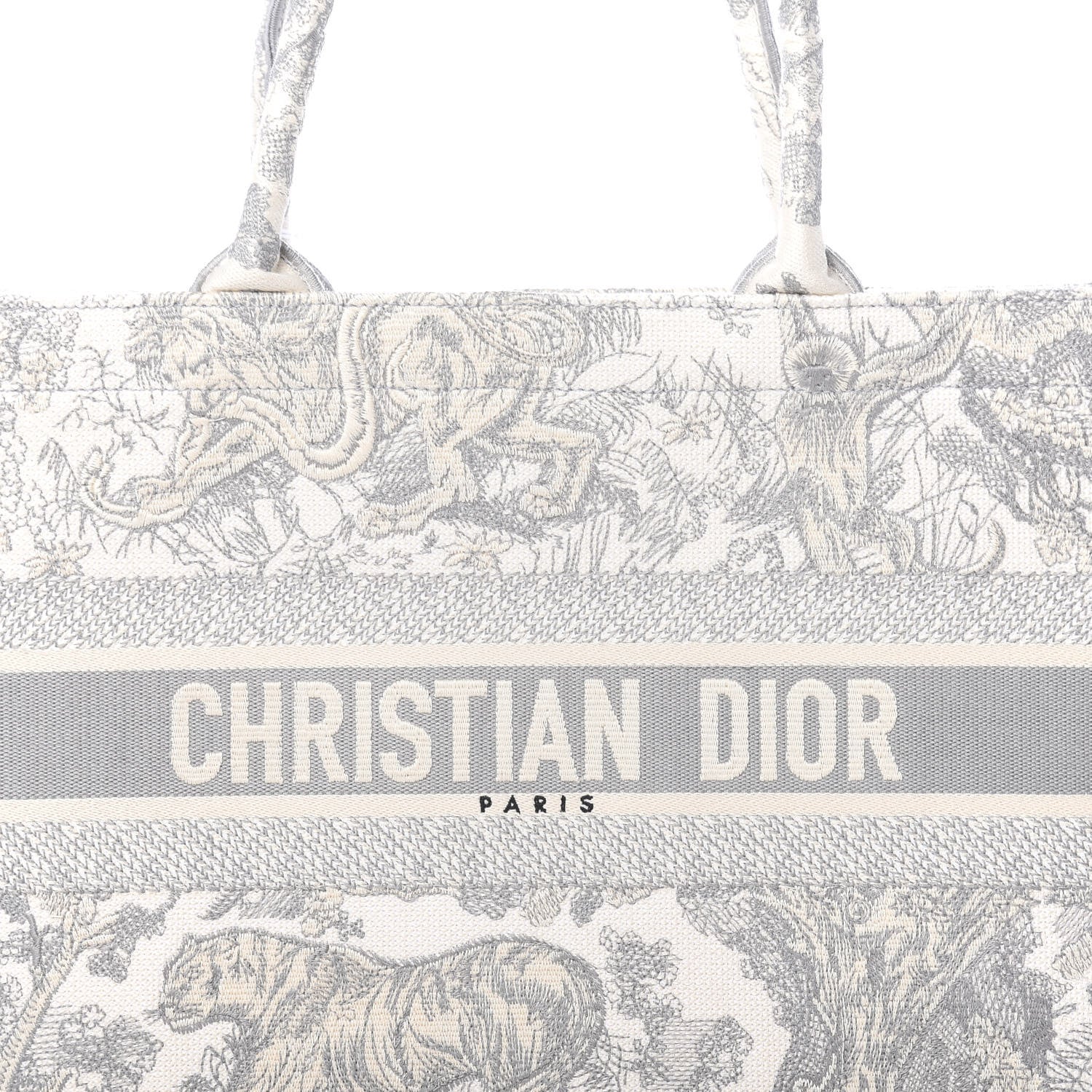 Christian Dior Canvas Embroidered Medium Dioriviera Toile De Jouy Book Tote Gray 8 of 12