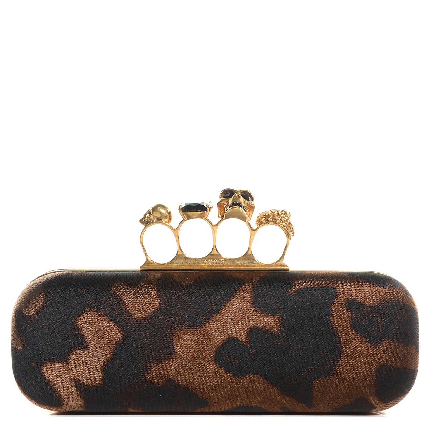 Silk Ocelot Print Skull Knuckle Box Clutch
