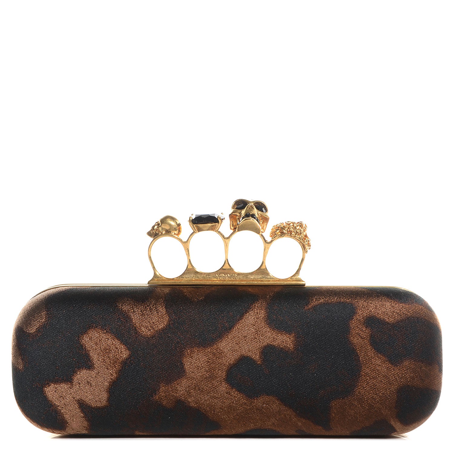 Alexander McQueen Silk Ocelot Print Skull Knuckle Box Clutch 1 of 9