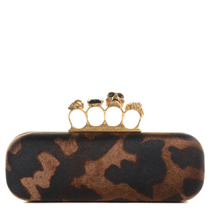 Alexander McQueen Silk Ocelot Print Skull Knuckle Box Clutch 1 of 9