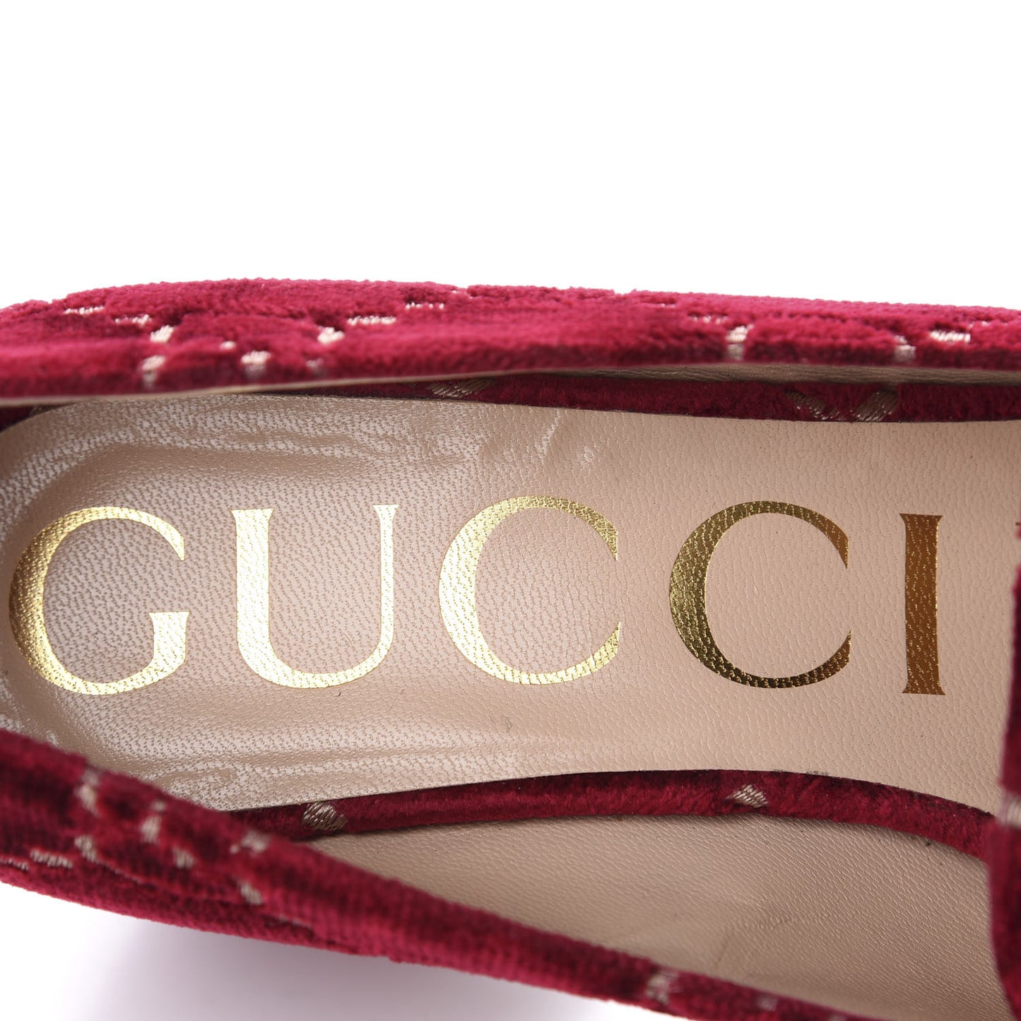 Velvet GG Monogram Sylvie Web Chain Mid Heel Loafers 36 Red Cipria