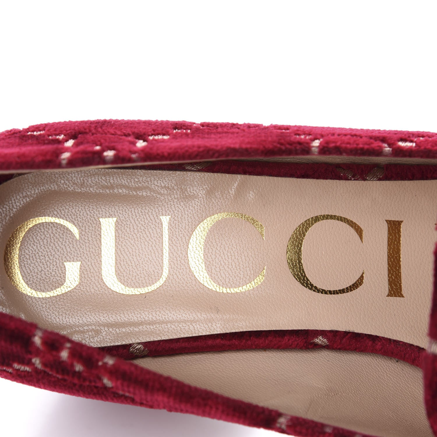 Gucci Velvet GG Monogram Sylvie Web Chain Mid Heel Loafers 36 Red Cipria 7 of 9