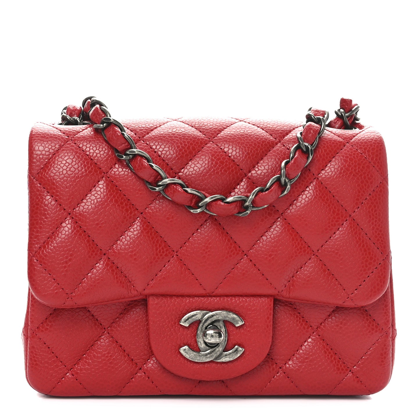 Caviar Quilted Mini Square Flap Red