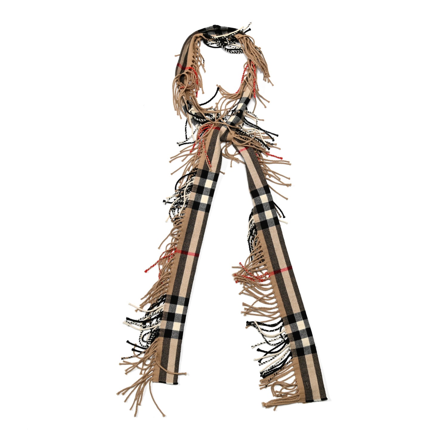 Wool Cashmere Half Mega Check Happy Fringe Scarf Camel