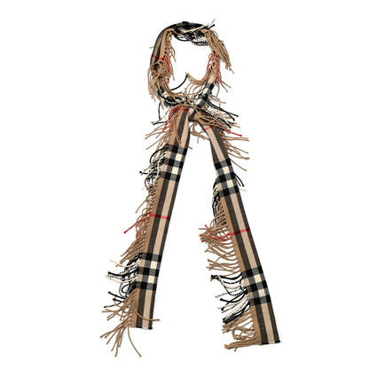 Burberry Wool Cashmere Half Mega Check Happy Fringe Scarf Camel 1 of 5
