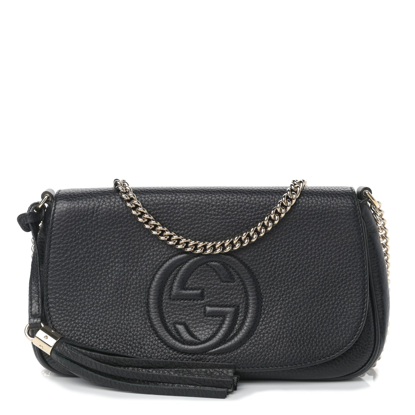 Pebbled Calfskin Medium Soho Flap Crossbody Black