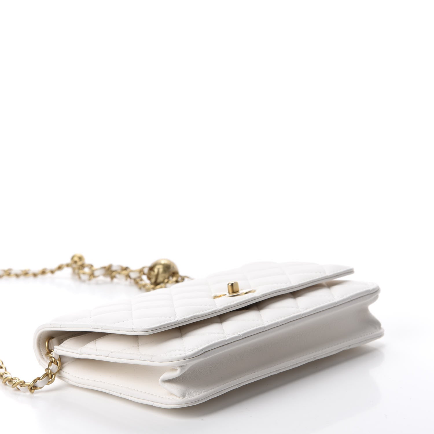 Chanel Lambskin Quilted CC Pearl Crush Wallet on Chain WOC White 3 of 11